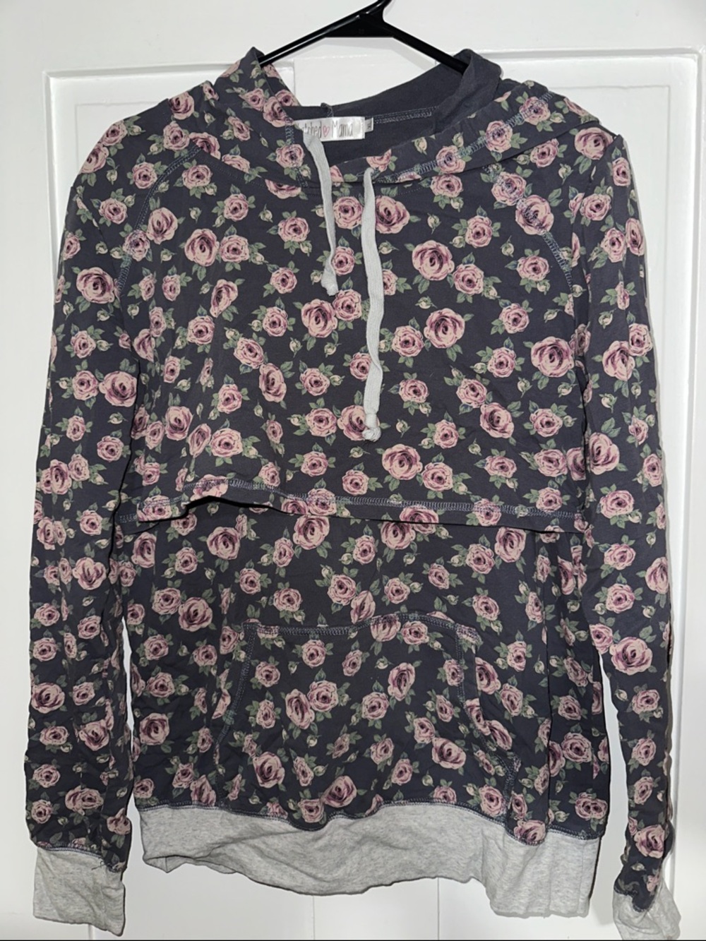 Latched Mama Floral Cropped Hoodie - Pink Roses on Charcoal